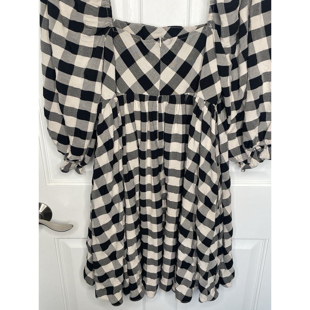 Storia Women’s Babydoll Buffalo Check Mini Dress Sz M Puff Sleeve Peasant Boho - Picture 6 of 10